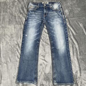 Ariat Jeans Mens 33x32 Blue Medium Wash Bootcut Rocker M7 Embroidered Denim